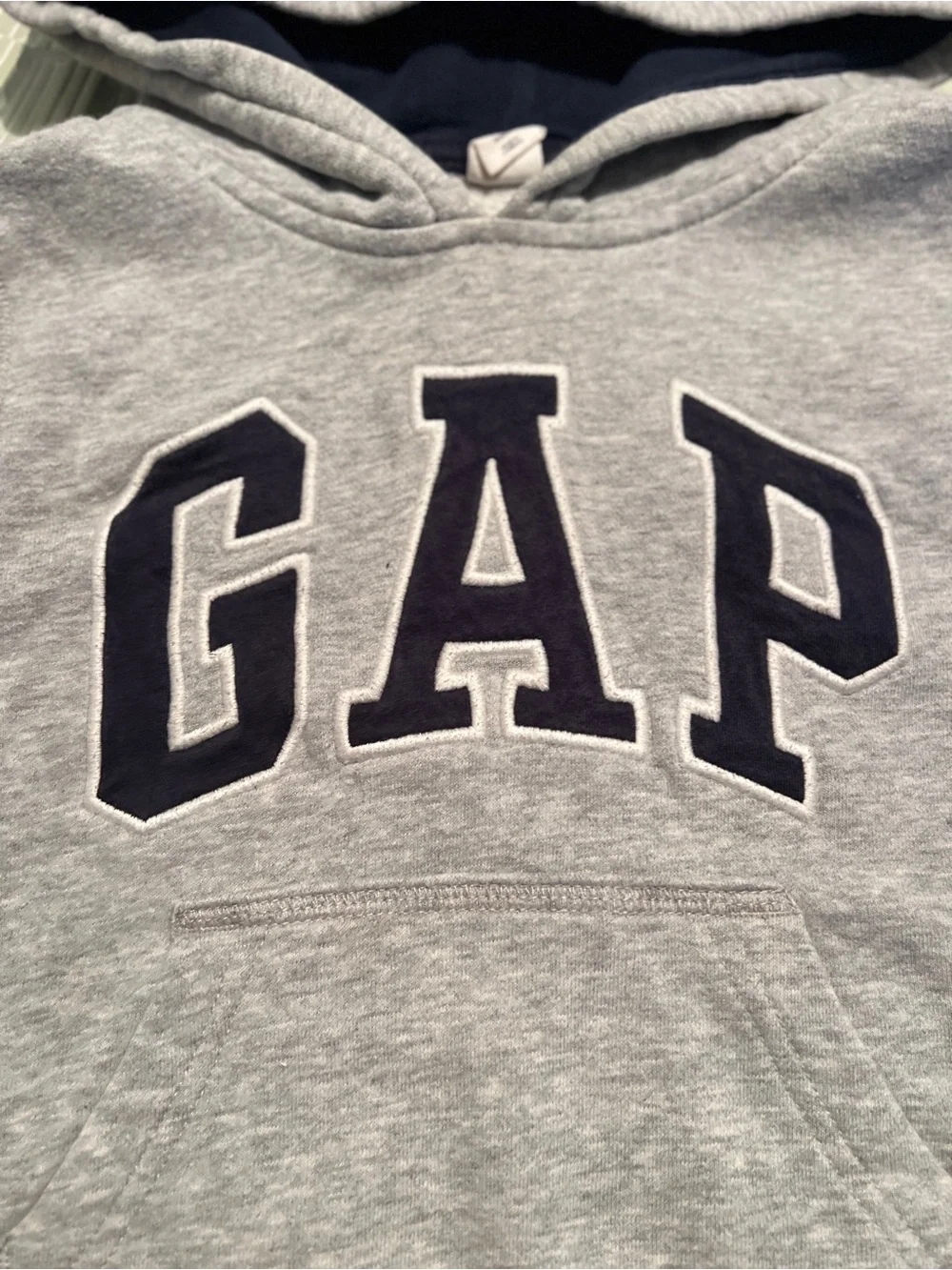 GAP Light Gray Kids Hooded Sweatshirt with Navy Logo